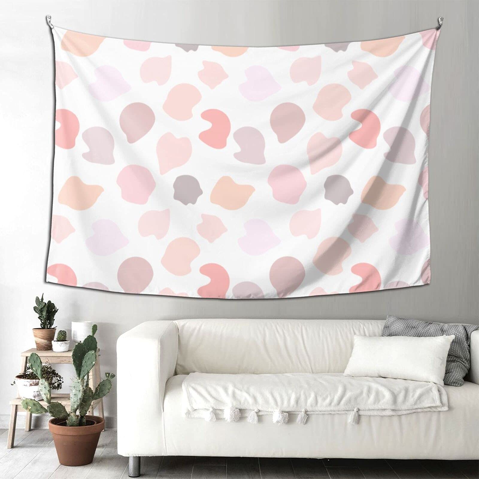 Funny Cute Farmhouse Cottagecore Leopard Print Wall Tapestry - White & Pink Bohemian Wall Art Decor (90x60 Inches) for Bedroom, Dorm, Living Room & Festival Decorations