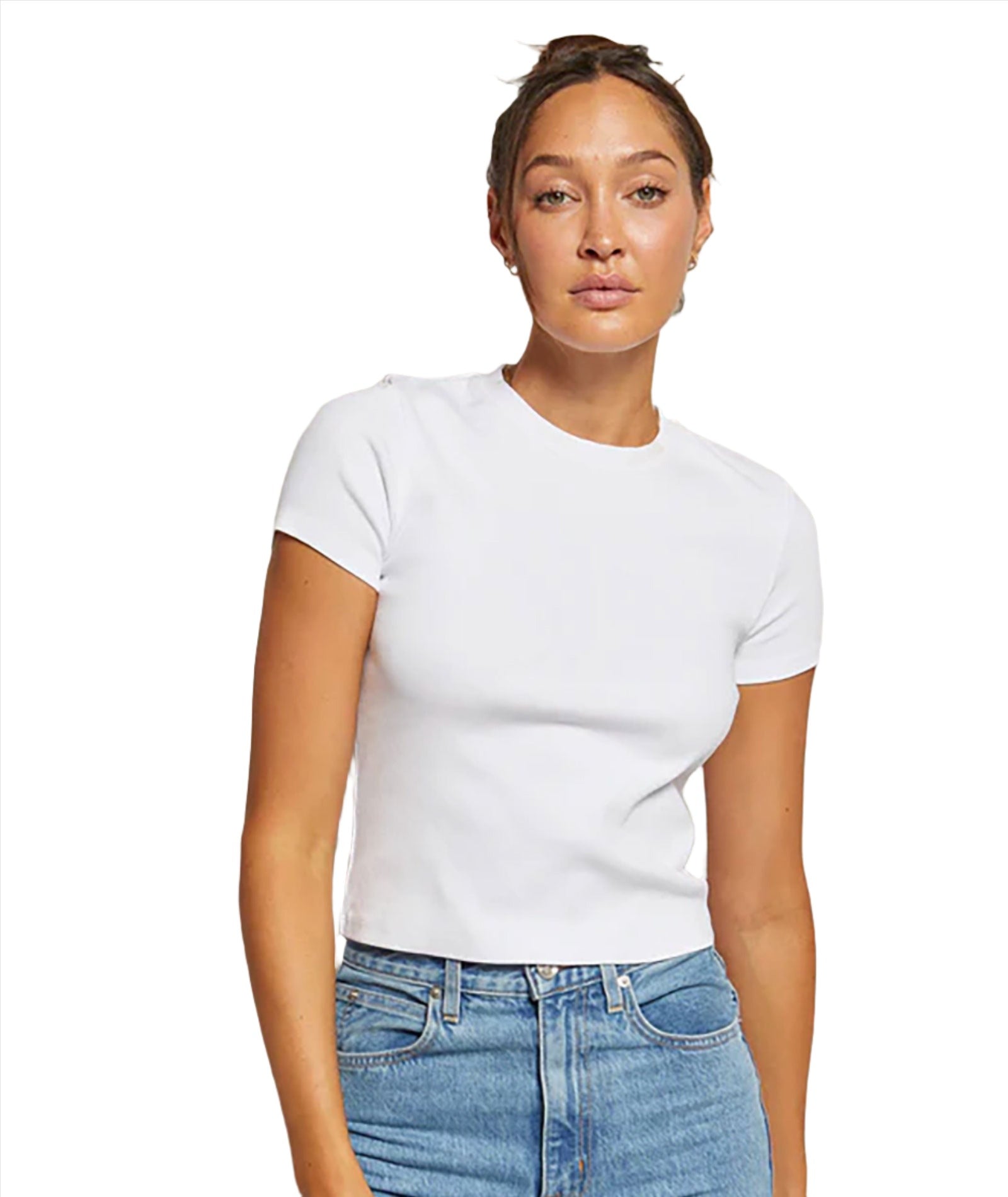 Katz Women's Ribbed White Tee - Soft & Stretchy Perfect Fit T-Shirt for Casual Wear, Layering & Everyday Outfits