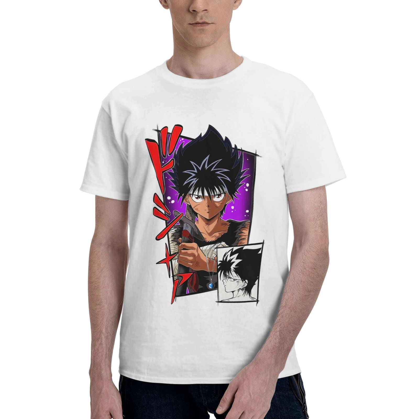 Yu Yu Hakusho Hiei Anime T-Shirt for Boys - Cool Summer Short Sleeve Casual Tee - White - Perfect for Cosplay, Anime Conventions & Everyday Wear