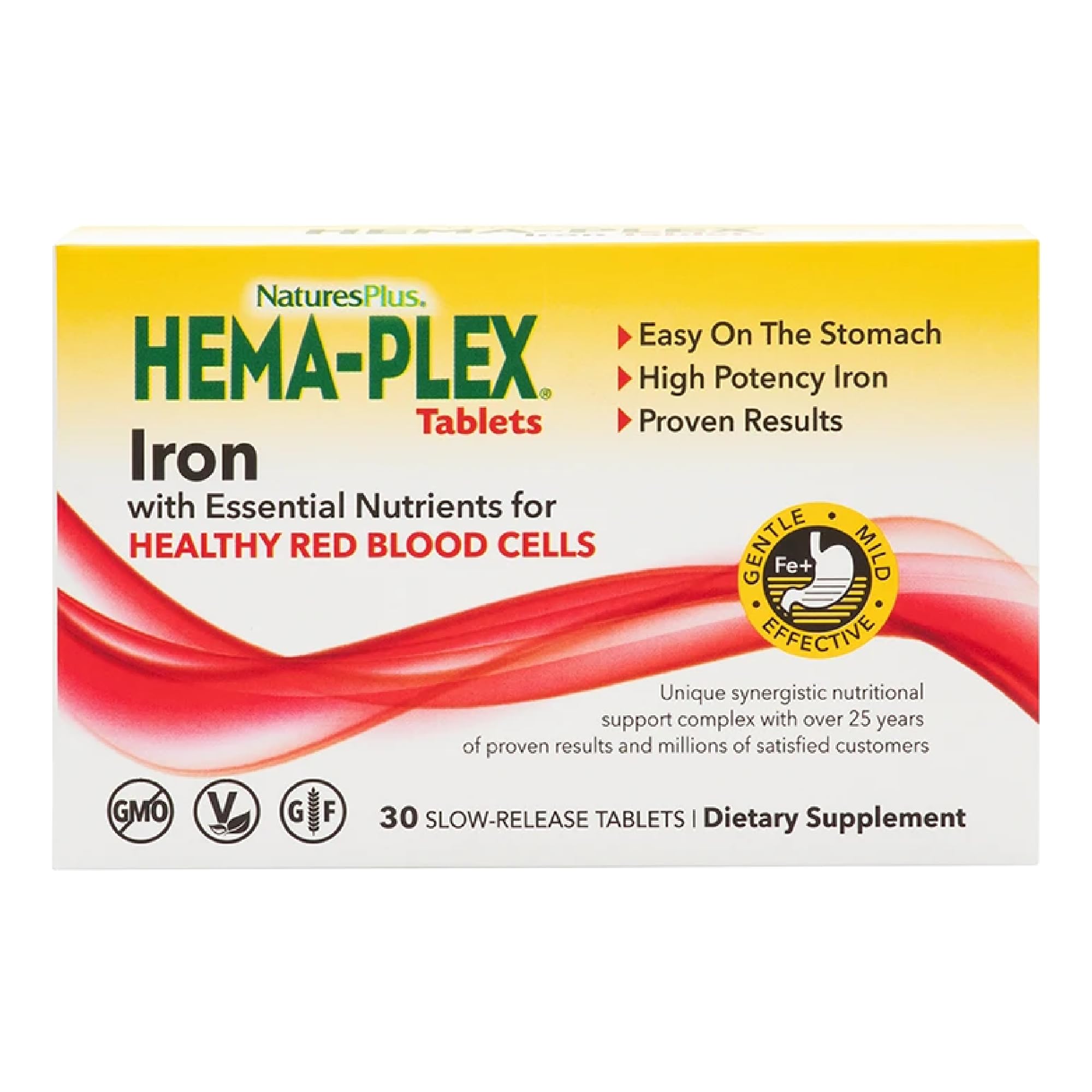NaturesPlus Hema-Plex Iron Supplement - 30 Slow-Release Tablets (Pack of 6) | 85mg Chelated Iron with Vitamin C & Bioflavonoids | Supports Total Blood Health | Non-GMO, Vegetarian & Gluten Free | 180 Servings | Ideal for Anemia Support & Energy Boost