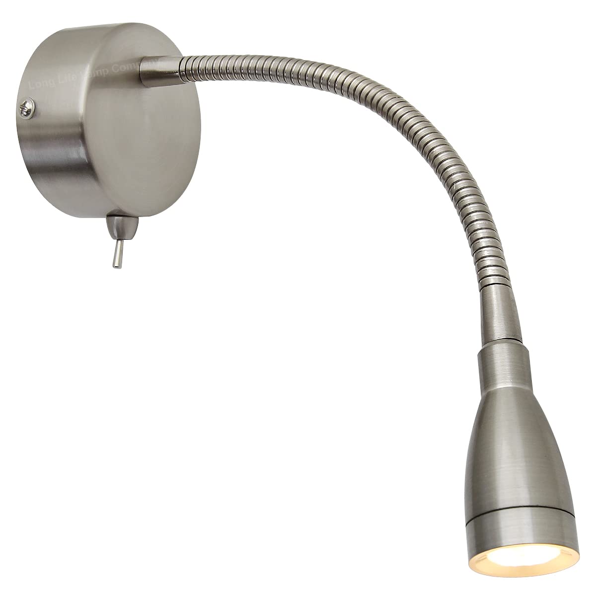 Long Life Lamp LED Bedside Reading Light - Wall Mounted, Flexible Arm, Brushed Chrome, 3000k Warm White, H3049 - Perfect for Nighttime Reading and Relaxation