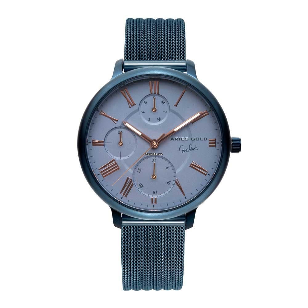 ARIES GOLD VOYAGE Blue Stainless Steel Women's Watch with Mesh Strap - Water Resistant Dress Watch for Business, Office & Formal Occasions