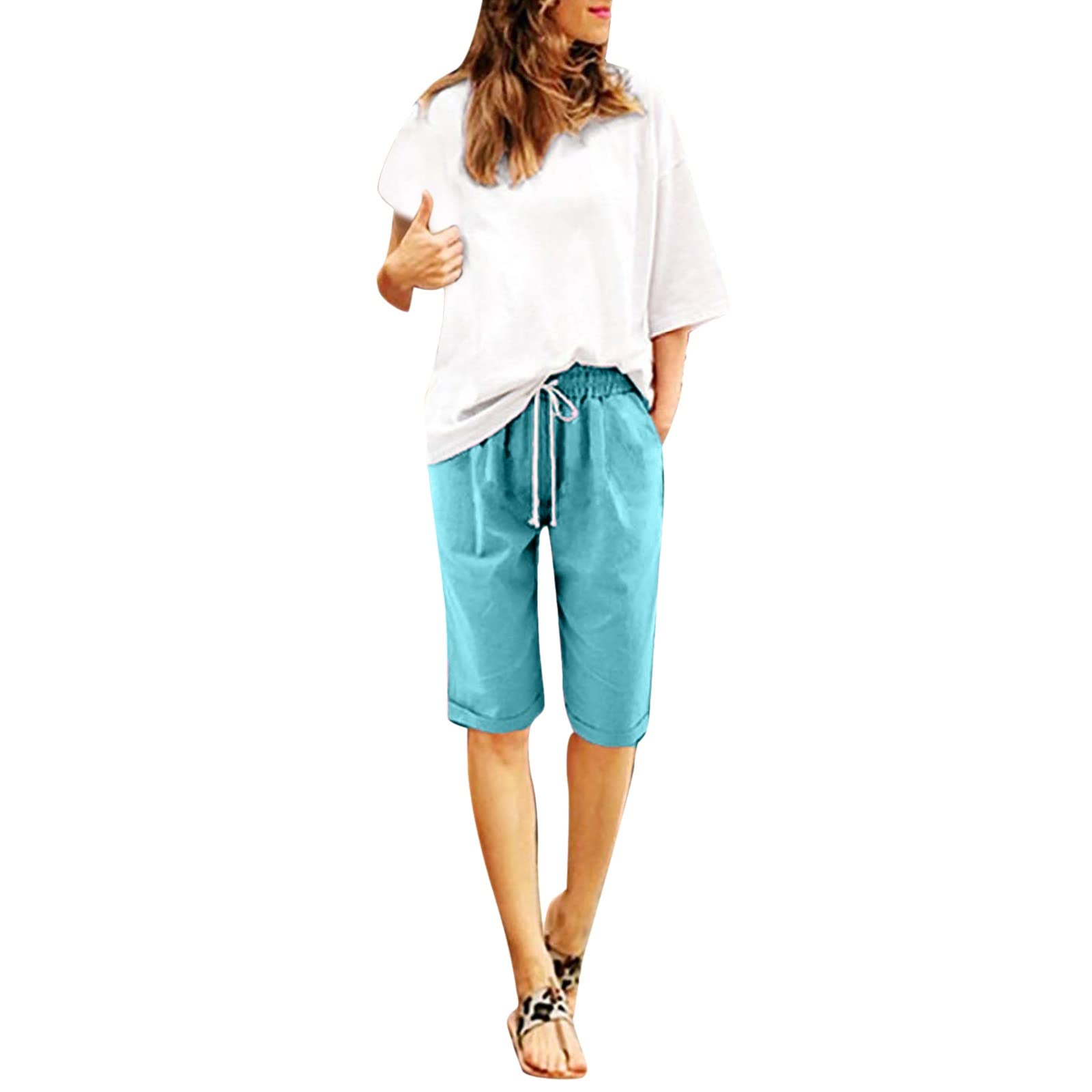 Trendy Women's Bermuda Shorts - Cotton Linen Summer Casual for Workout & Travel