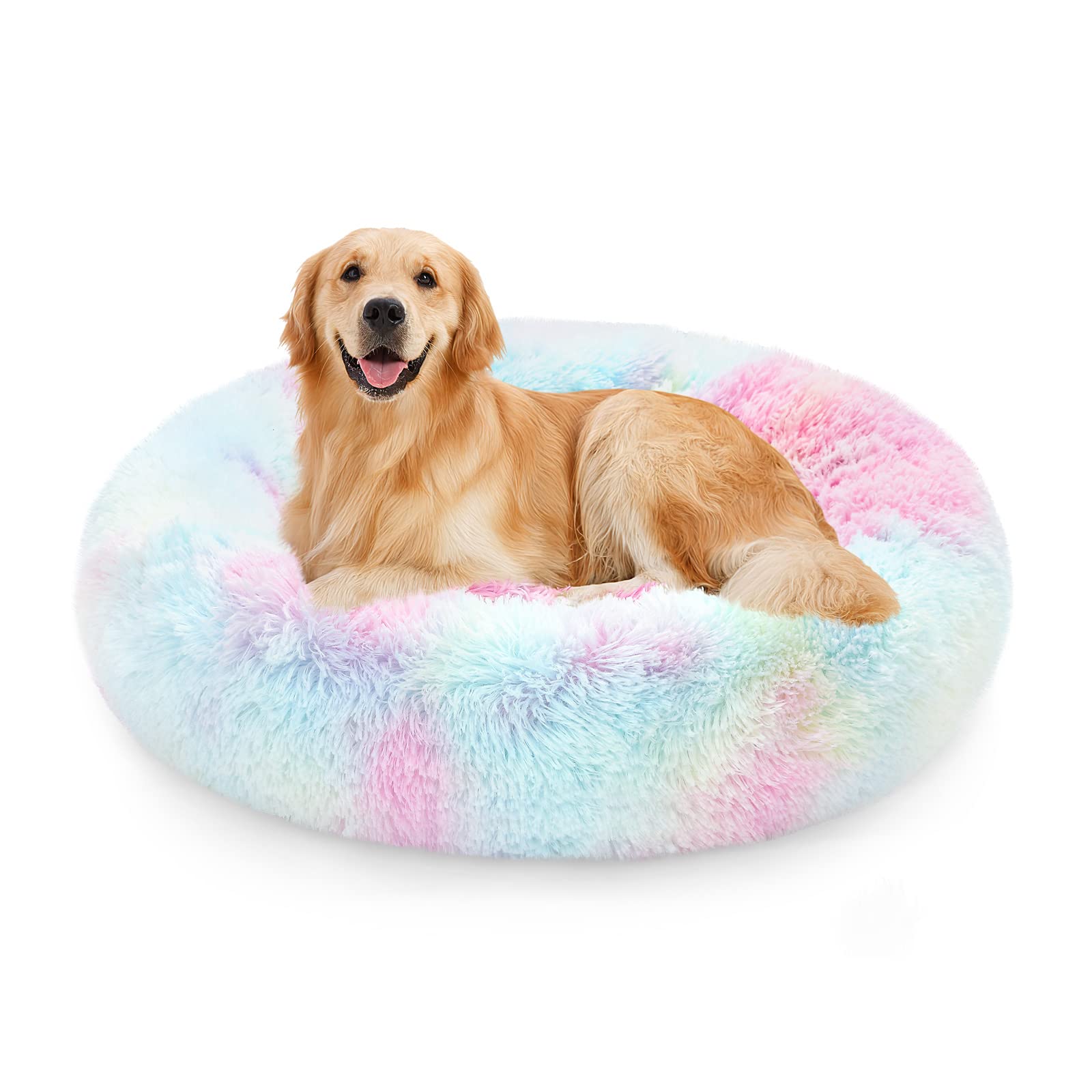 NOYAL Calming Dog Bed Donut - Anti Anxiety Fluffy Pet Bed for Small & Medium Dogs & Cats - Cozy Round Bed for Stress Relief, Cuddling & Sleeping - Perfect for Home, Crate & Travel Use