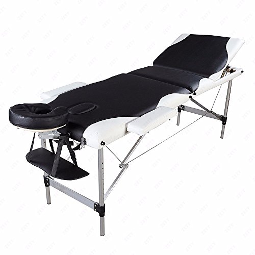 Premium 3-Section Folding Massage Table - Adjustable SPA & Beauty Salon Bed with Aluminum Frame & Synthetic Leather (White/Black) - Perfect for Professional Massage Therapy, Home Spa, and Salon Treatments