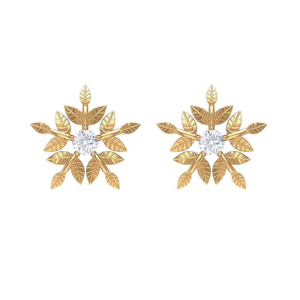 Moissanite Stud Earrings for Women - 14K Solid Gold Flower Engraved Earrings | Hypoallergenic, Dainty & Elegant Jewelry Gift for Anniversary, Wedding, Birthday | Perfect for Everyday Wear & Special Occasions