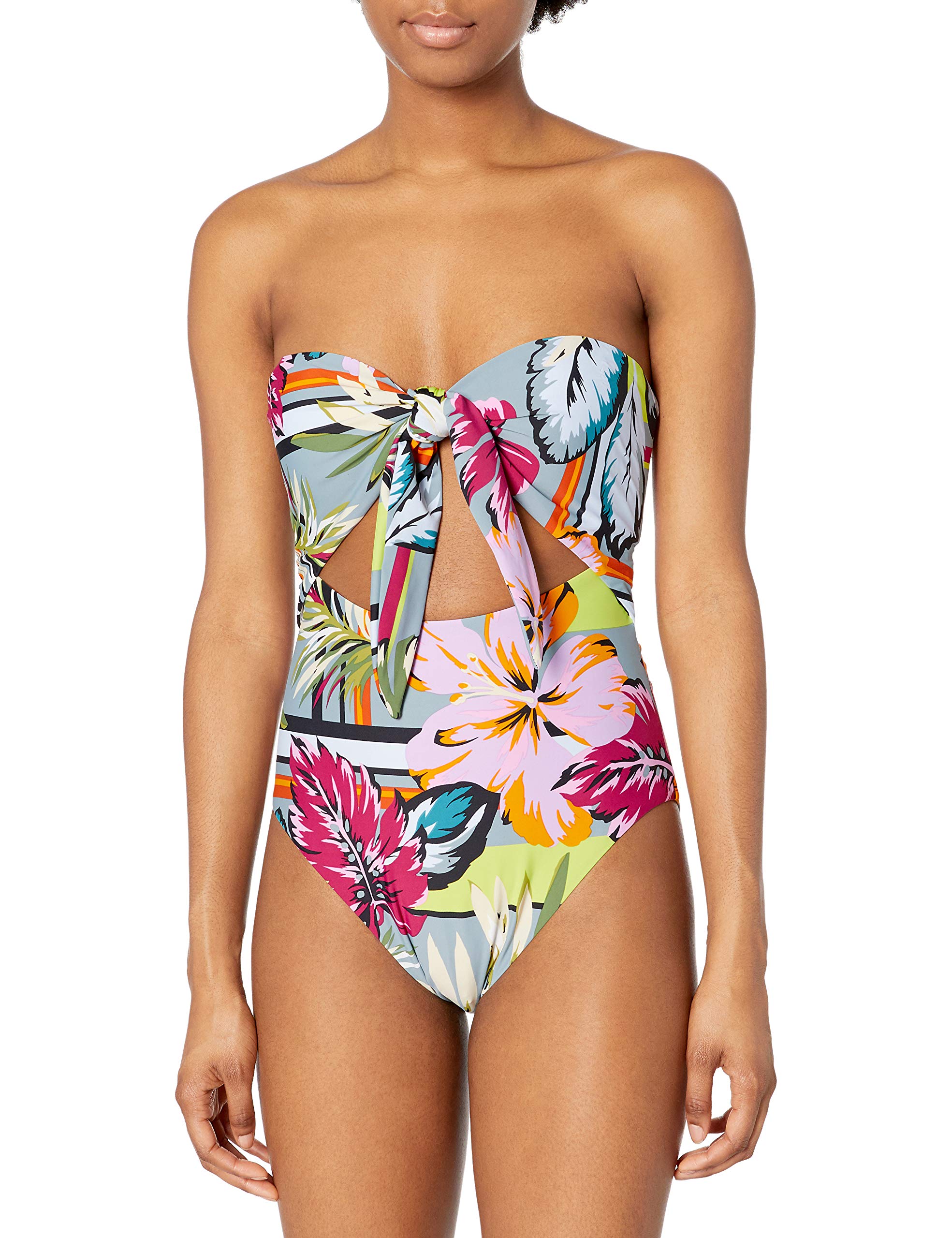 BCBGeneration Women's Front Tie Bandeau One Piece Swimsuit - Sexy High Cut Bathing Suit for Beach, Pool & Vacation | Plus Size Swimwear for Summer