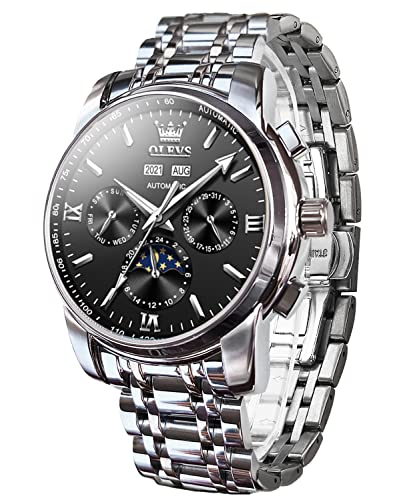 OLEVS Men's Automatic Mechanical Tourbillon Watch - Self-Winding Luxury Stainless Steel Waterproof Wristwatch with Luminous Hands & Date Display | Perfect for Business, Formal Events & Everyday Wear