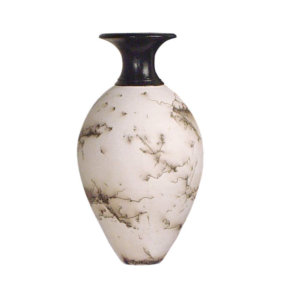 Handmade American Horsehair Pottery Vase - White Classic Design for Home Decor, Wedding Centerpiece & Rustic Farmhouse Style