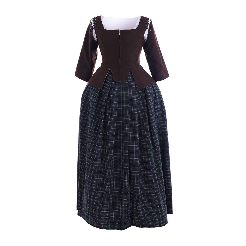 Authentic Women's Scottish Highland Dress - Claire Fraser Outlander Cosplay Costume | Vintage Plaid Gown for Halloween, Renaissance Fairs & Historical Reenactments