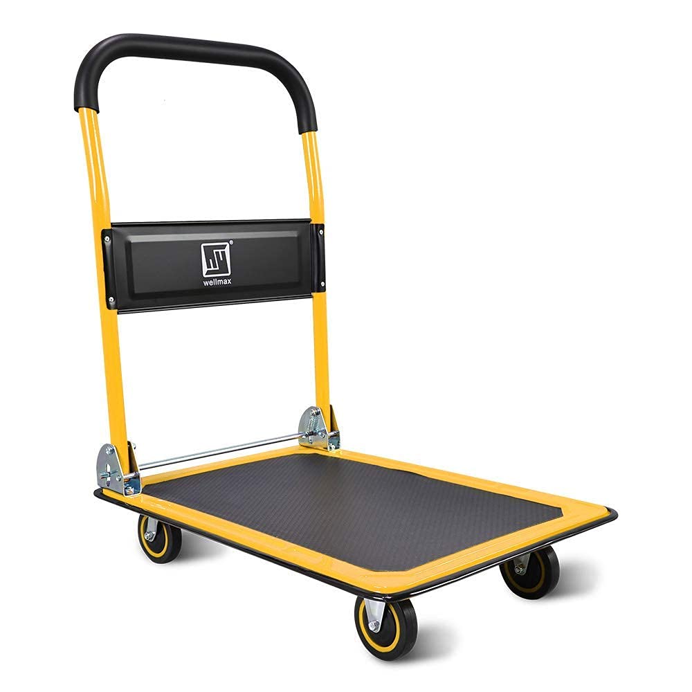 Wellmax Heavy Duty Foldable Grocery Shopping Cart with 330lbs Capacity - Portable Platform Cart for Groceries, Laundry, and Outdoor Market Trips