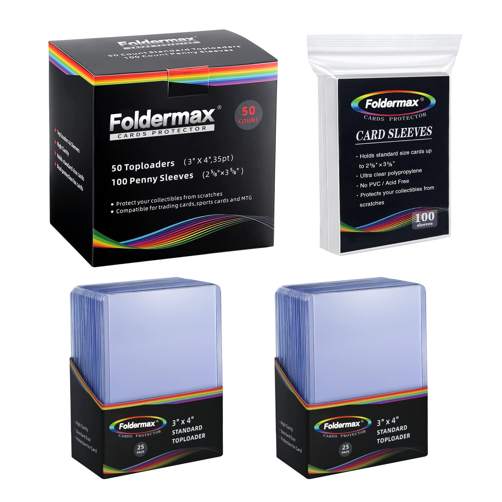 Foldermax 50 Pack 35PT Toploader Card Protectors - 3