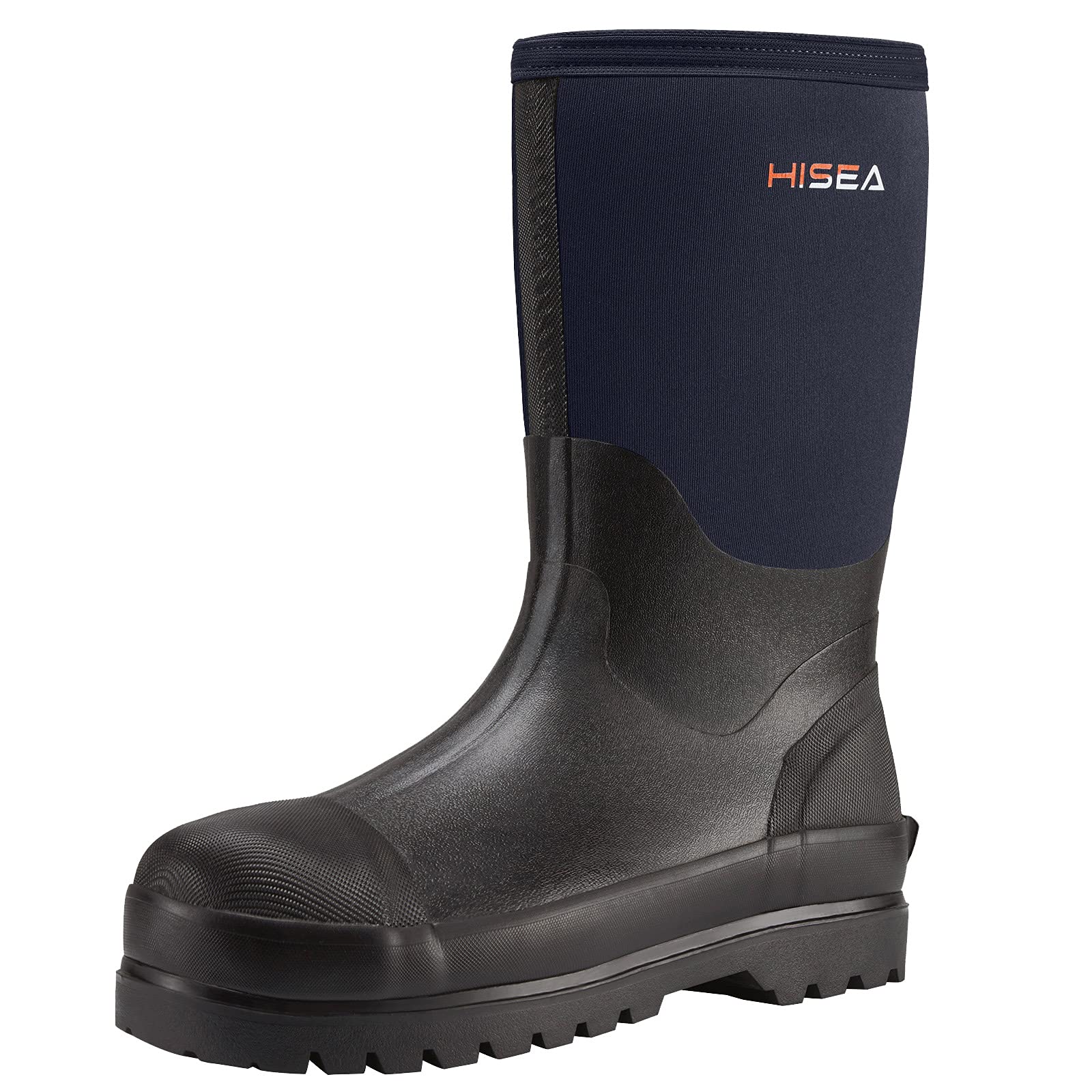 HISEA Men's Waterproof Insulated Rubber Rain Boots for Outdoor Work, Hiking, and Farming - Heavy Duty Slip Resistant Work Boots
