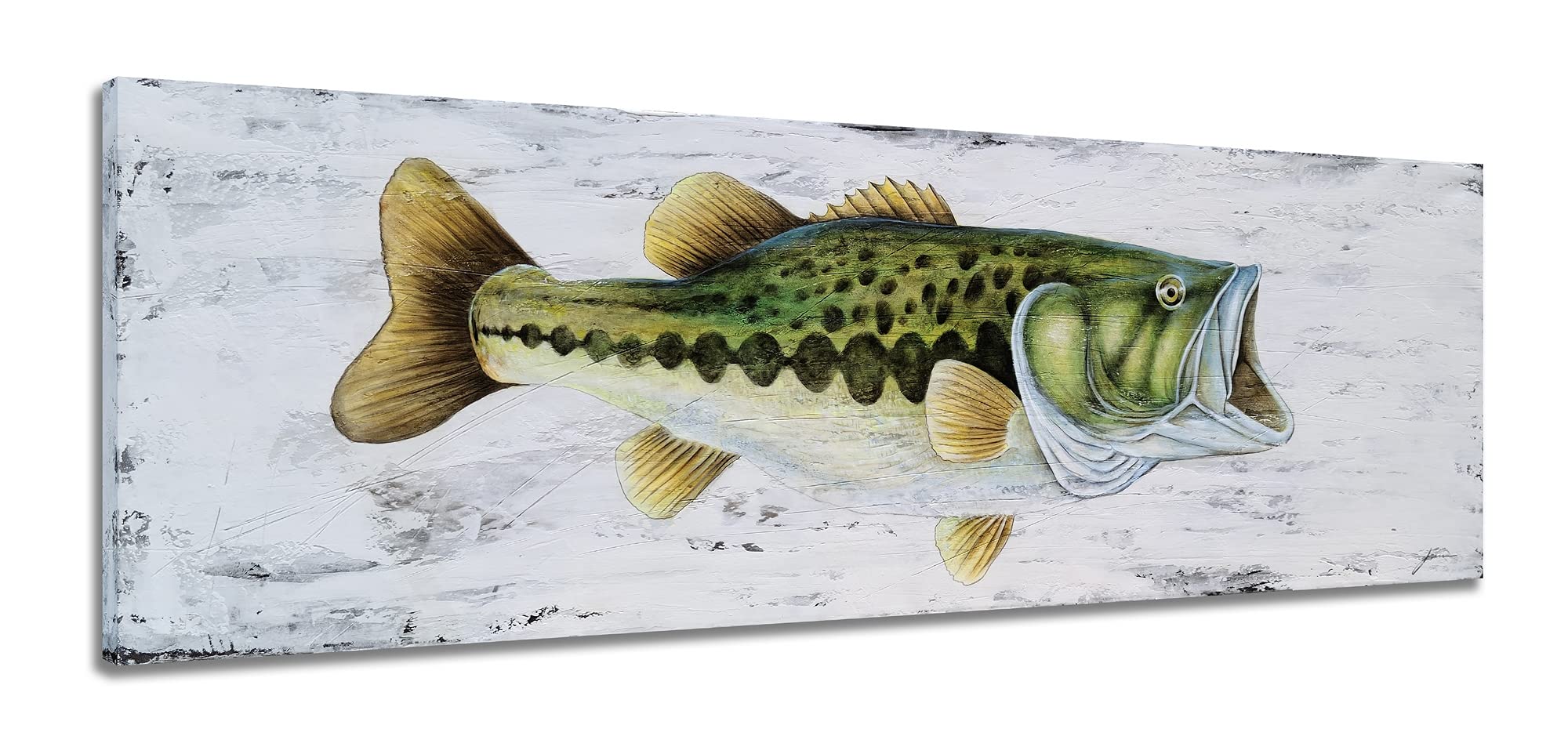 YHSKY ARTS Coastal Canvas Wall Art - Textured Large Mouth Fish Painting, Modern Abstract Marine Life Artwork for Living Room, Bedroom & Bathroom Decor | Beach House & Ocean Theme Home Decoration
