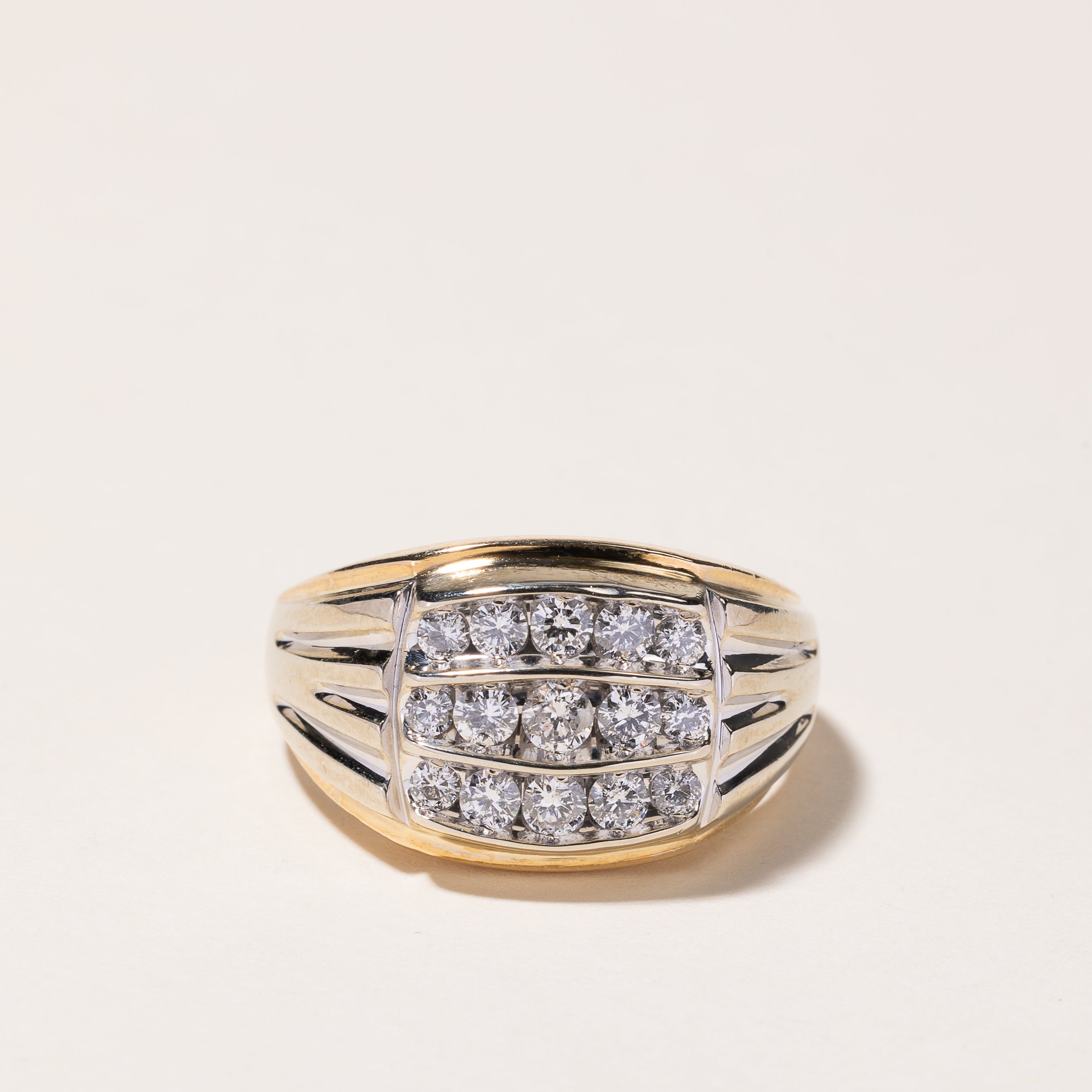 10K Two Tone Gold 5 Row Diamond Ring - 1.03ctw Total Weight - Size 12 - Perfect for Engagement, Anniversary & Special Occasion Gifts