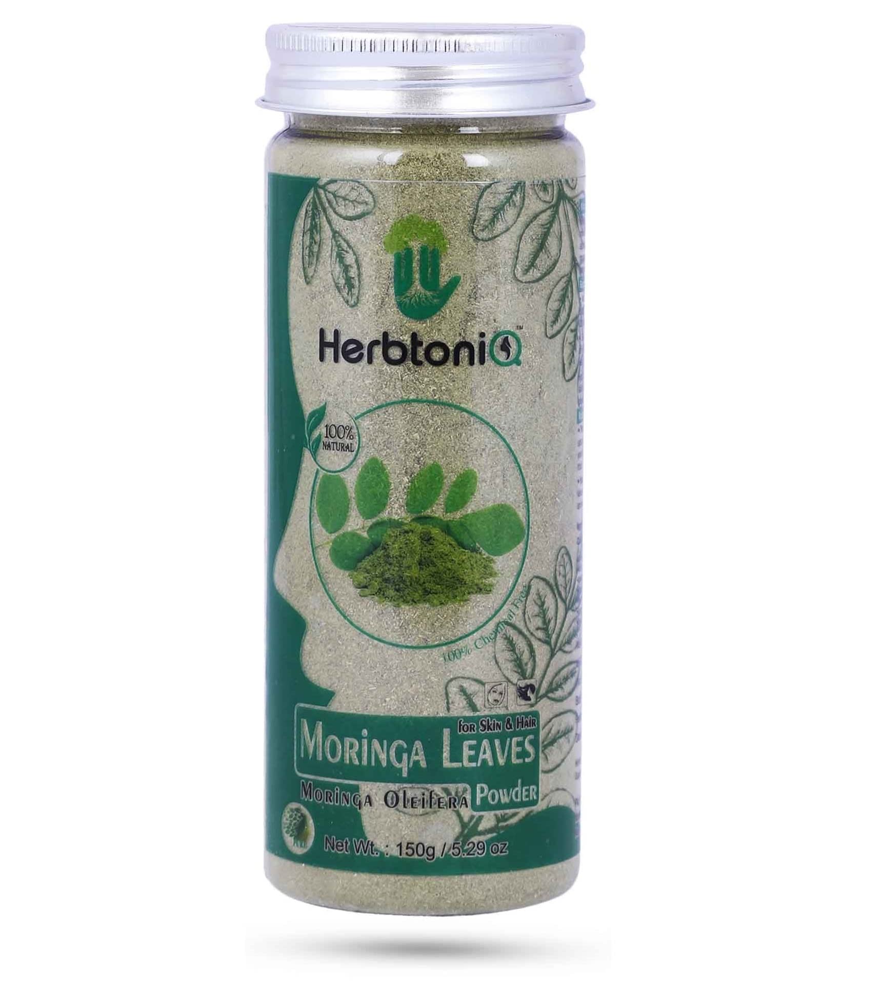 HerbtoniQ Natural Moringa Leaves Powder - 150g | Organic Face & Hair Mask | Skin Care & Hair Growth Treatment | Perfect for DIY Beauty Routines & Natural Remedies