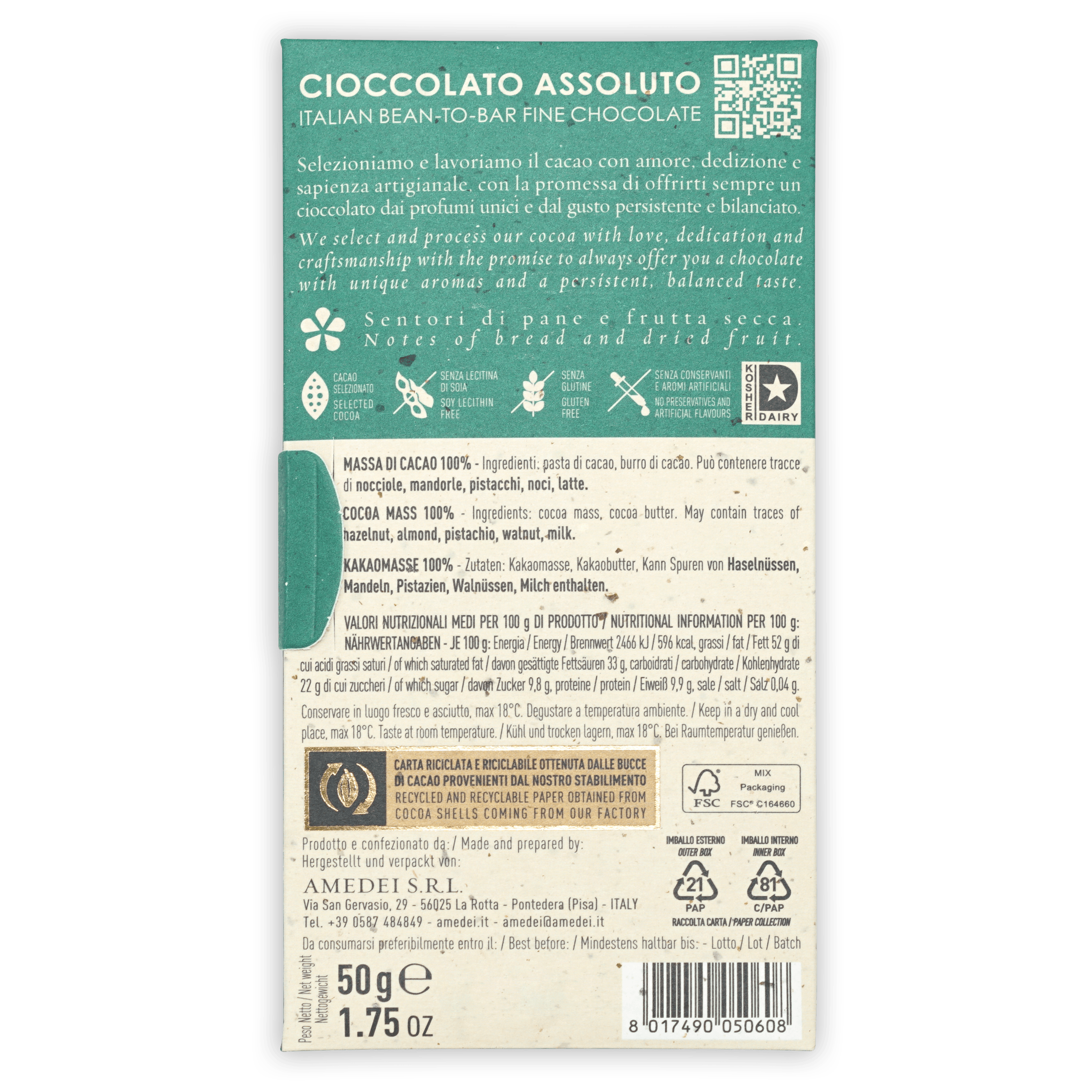 Amedei Toscano Black 100% Premium Dark Chocolate Bar - Gourmet Italian Chocolate for Gifting, Desserts & Special Occasions