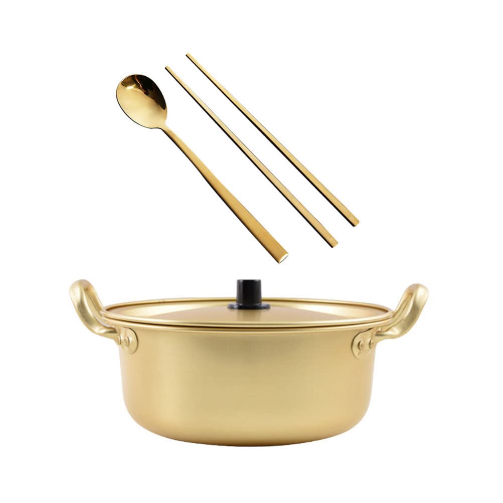UPKOCH 16cm Aluminum Korean Ramen Noodle Pot with Lid, Spoon & Chopsticks - Fast Heating Pasta Cookware for Kitchen | Perfect for Instant Noodles, Shin Ramyun & Quick Meals