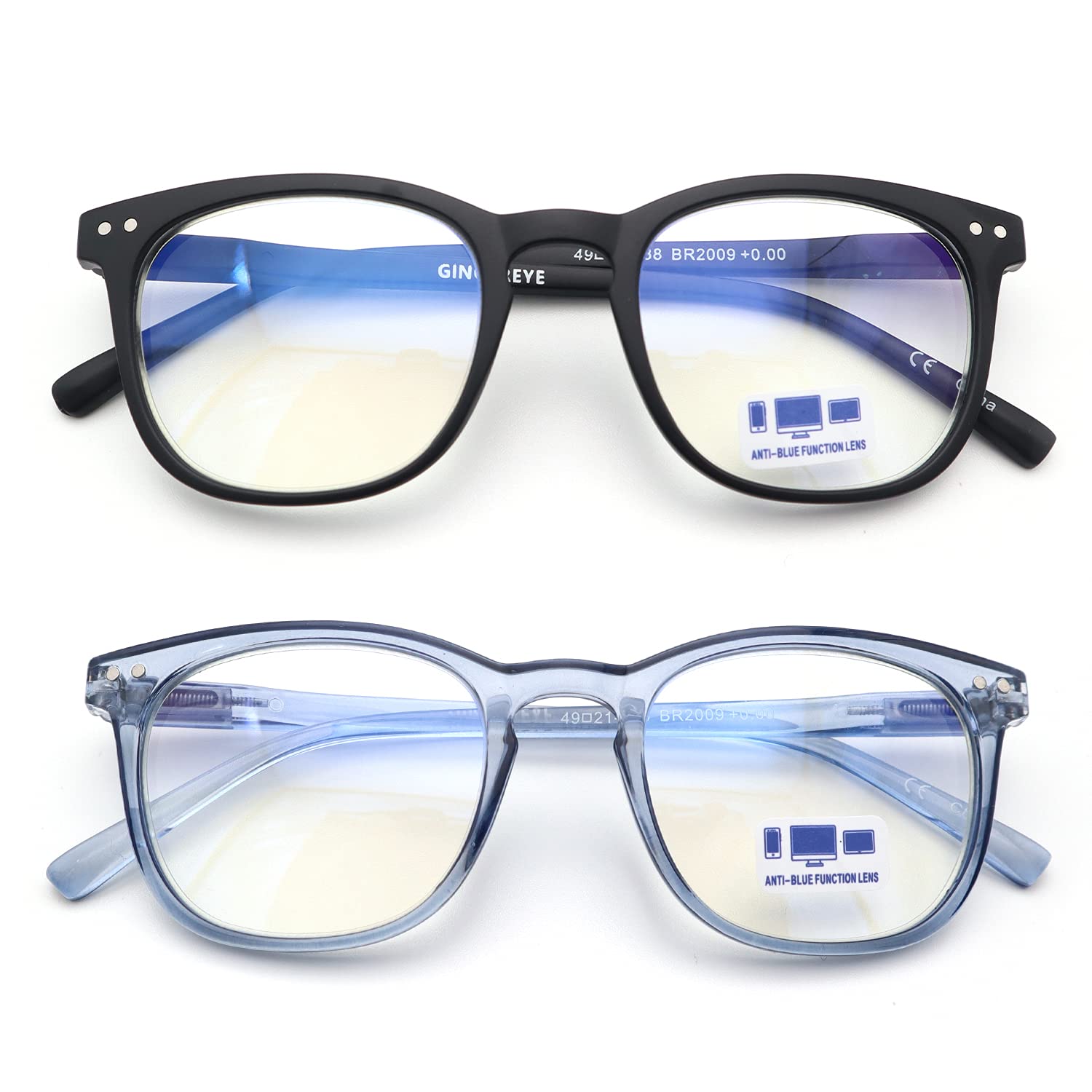 GINGEREYE Blue Light Blocking Glasses for Men - 2 Pack Lightweight Anti Glare Computer & Gaming Glasses with Spring Hinge - Reduce Eye Strain for Work, Gaming & Screen Time