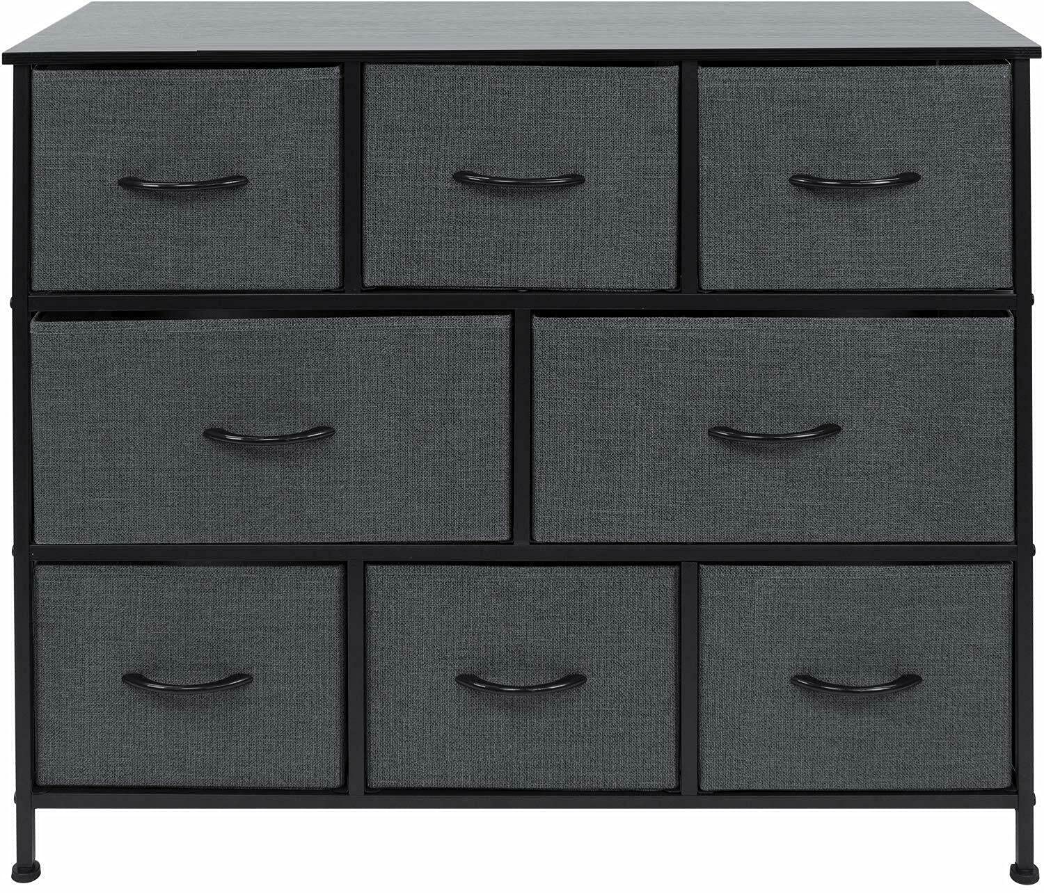 Black 8-Drawer Dresser for Bedroom & Office Storage