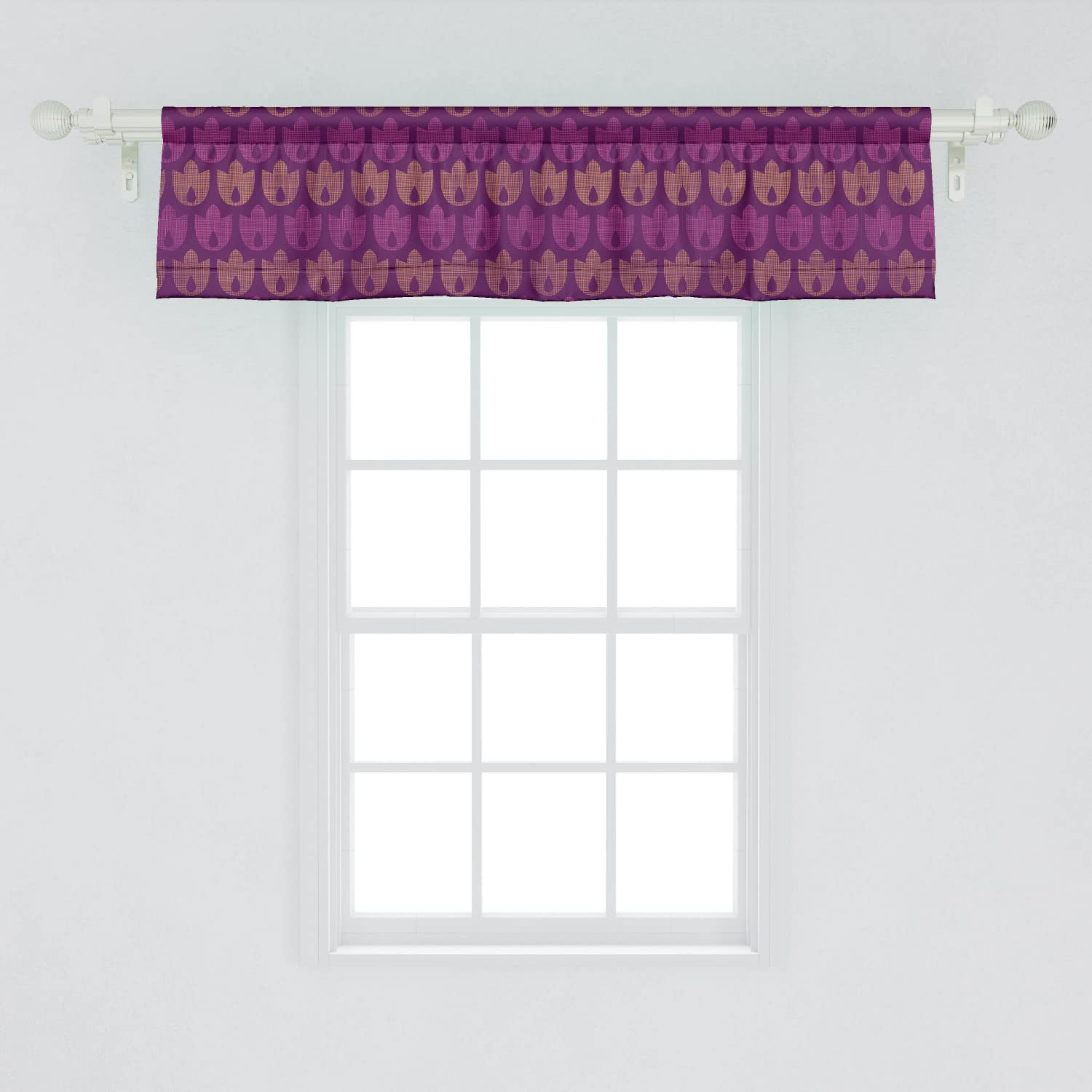 Ambesonne Dark Purple Window Valance Set of 2 - Geometric Tulip Pattern Striped Curtain Valances with Rod Pocket, 54