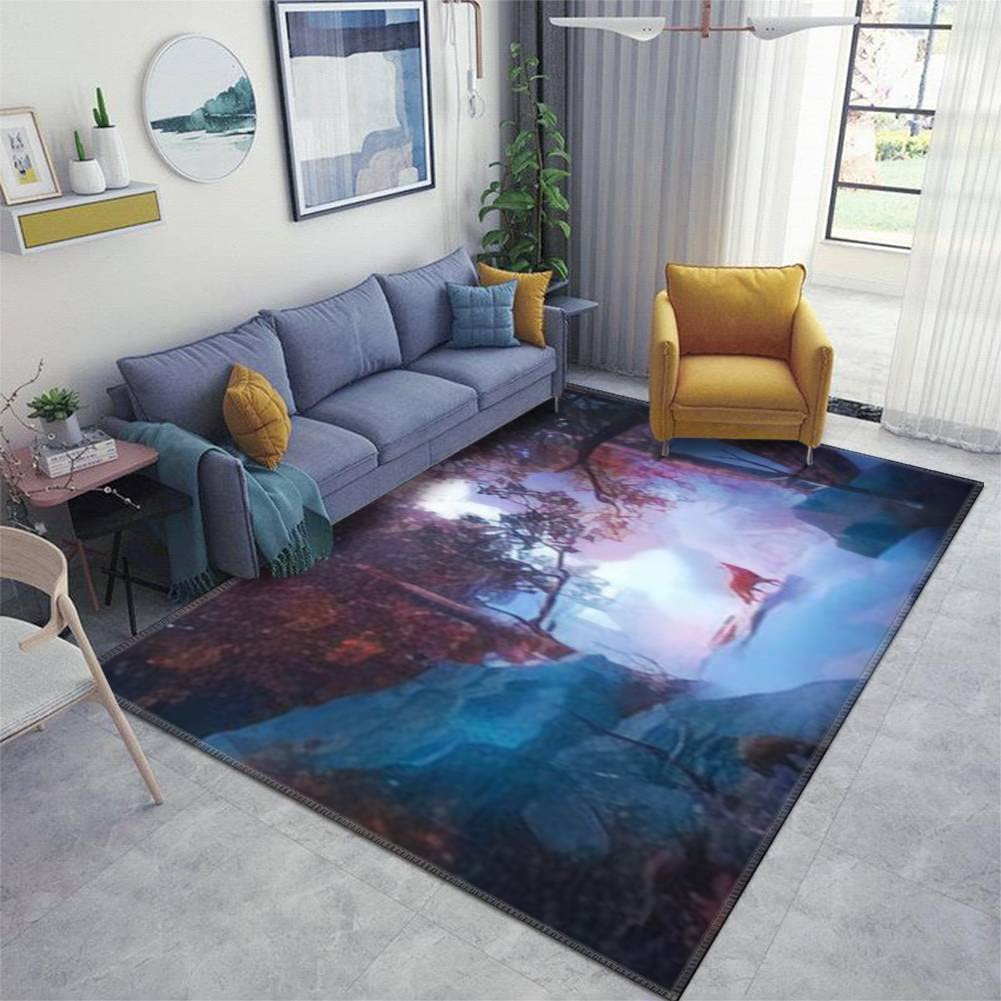 Non-Slip Washable Indoor Area Rug - Magical Forest Design Kids Playmat for Living Room, Bedroom & Playroom | Durable Outdoor/Indoor Carpet for Children's Safety & Comfort