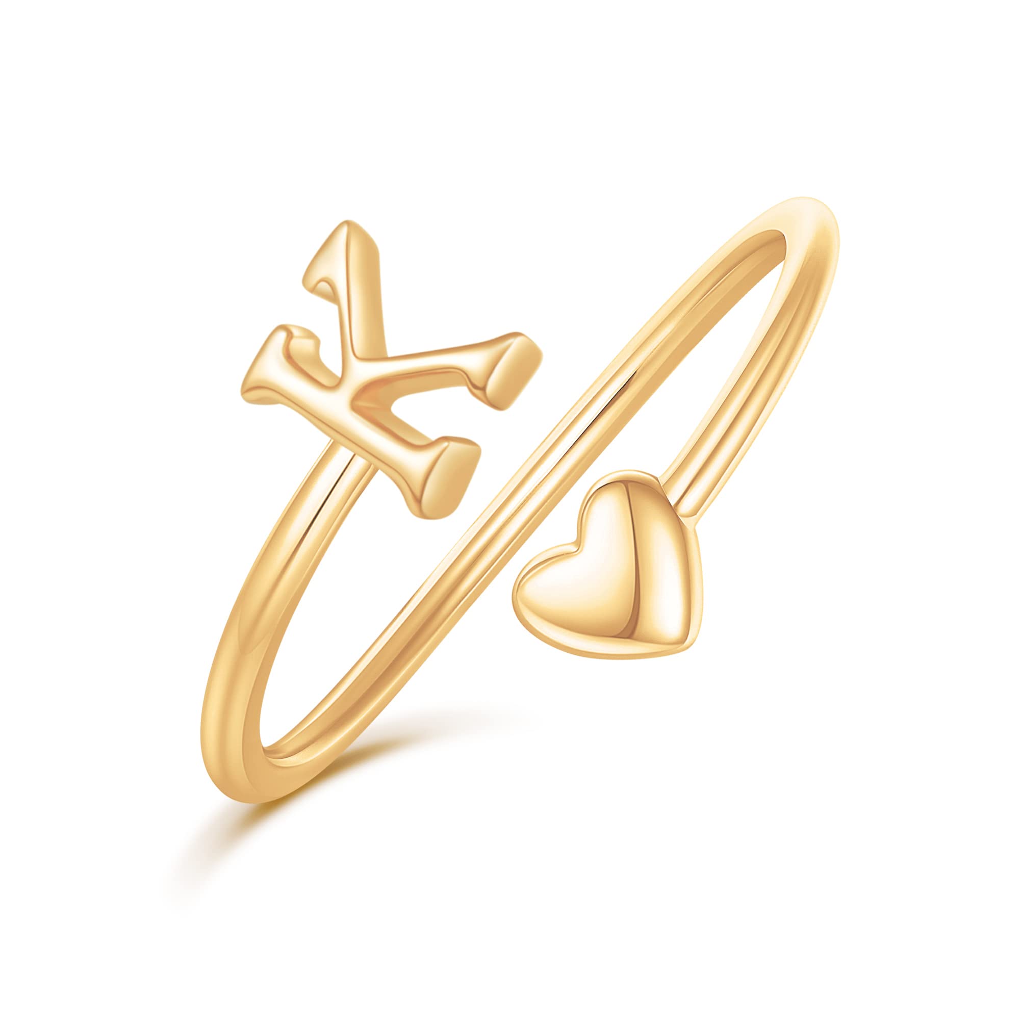 Heart Initial Rings for Women & Teen Girls - Adjustable Stackable Letter Rings, Cute Heart Jewelry for Everyday Wear, Gifts & Special Occasions