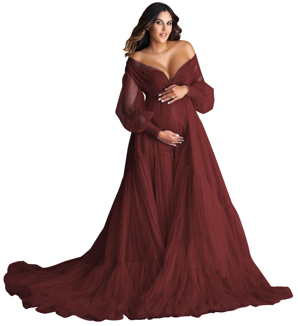 Maternity Photoshoot Dress - Women's Elegant Tulle Robe for Pregnancy, Bridal & Baby Shower | Soft Puffy Gown Lingerie for Special Occasions & Photo Sessions