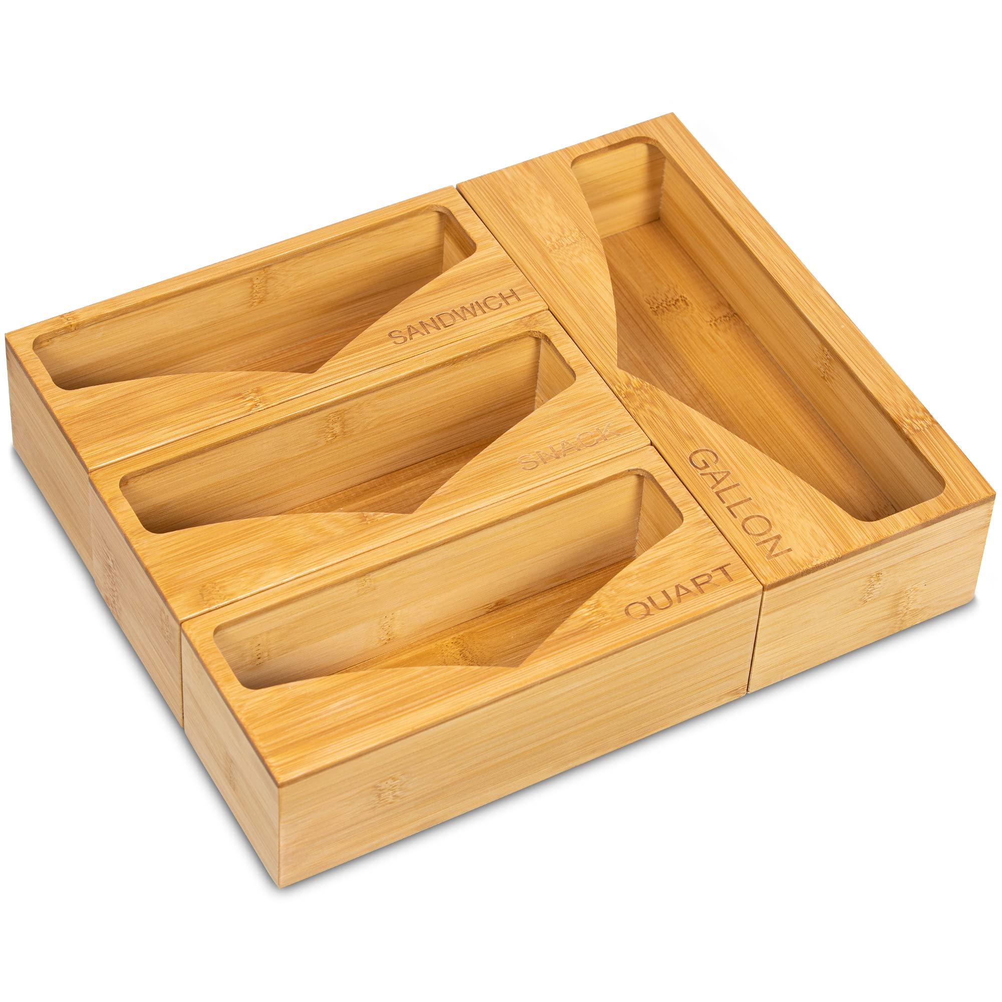 Halsey Home Bamboo Ziplock Bag Storage Organizer - Eco-Friendly Kitchen & Pantry Organization for Food, Snacks, and Travel Essentials