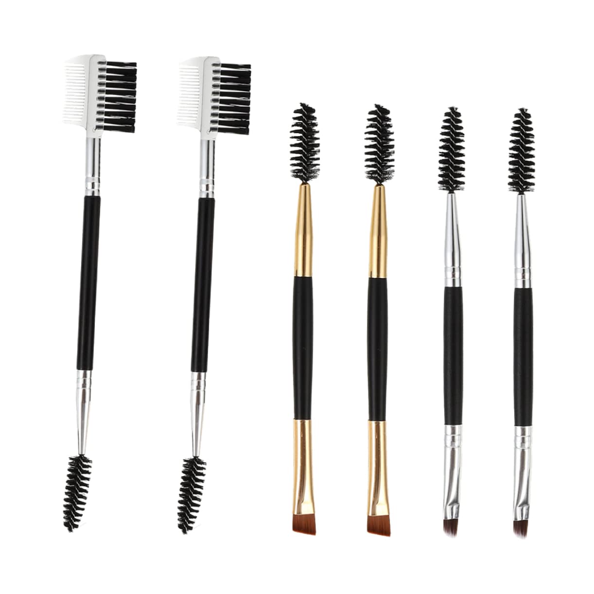 FRCOLOR 6-Piece Double Ended Eyebrow Brush Set - Professional Makeup Applicators for Face, Eyelash Mascara, Eyelash Comb & Curler - Includes Lash Wand & Storage Containers - Perfect for Eyebrow Shaping, Eyelash Extension & Daily Makeup Routine