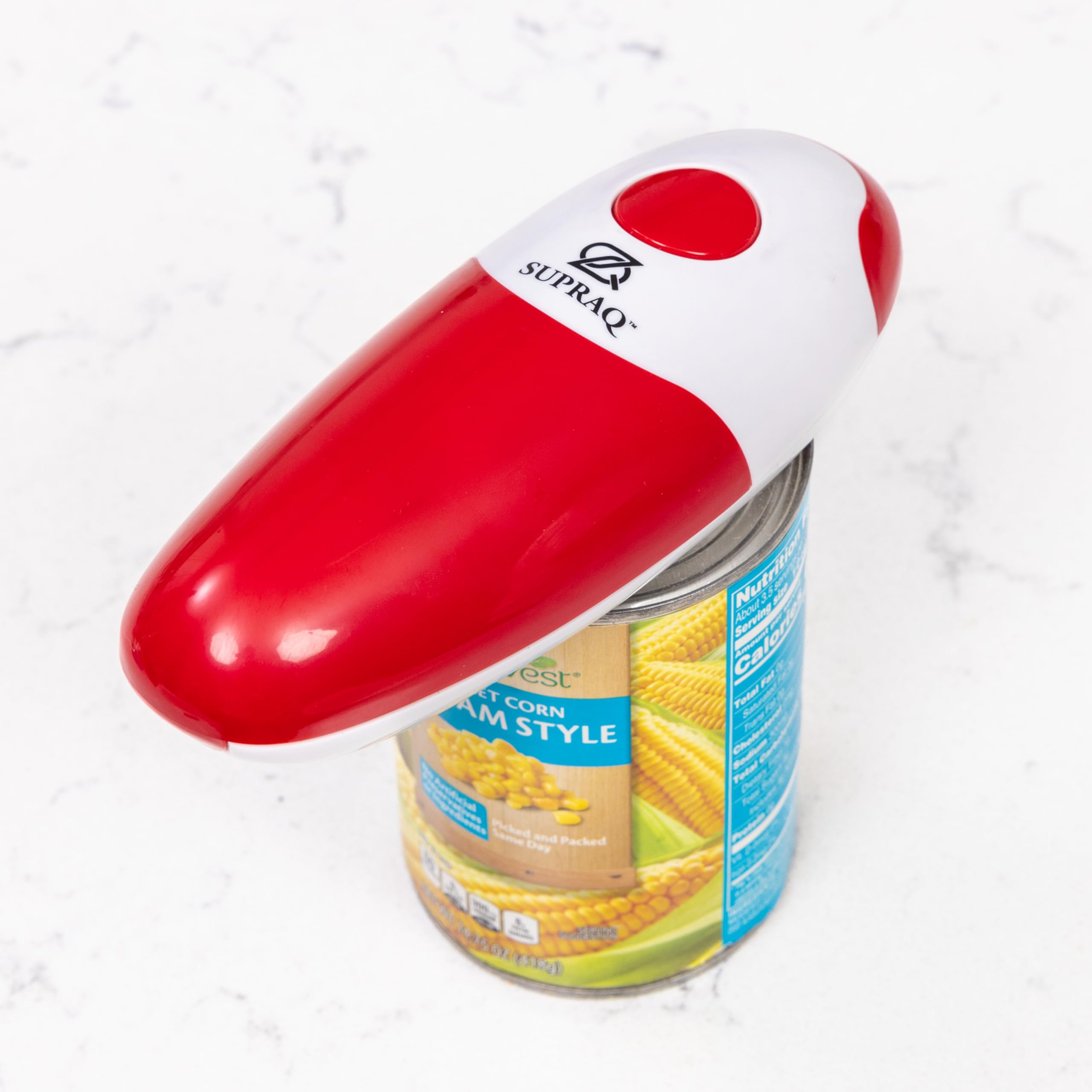 Electric Automatic Can Opener - Battery Powered Hands-Free Kitchen Tool with Smooth Cutting, No Sharp Edges (Batteries Not Included, Red) - Perfect for Camping, Emergency Kits & Elderly Users