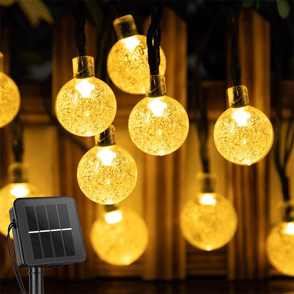 60 LED Crystal Globe Outdoor Lights - Waterproof Solar Powered with 8 Lighting Modes for Garden, Patio, Party & Wedding Decor (Yellow, 9.5M 50LEDs) - Perfect for Backyard BBQs, Poolside Gatherings & Holiday Celebrations