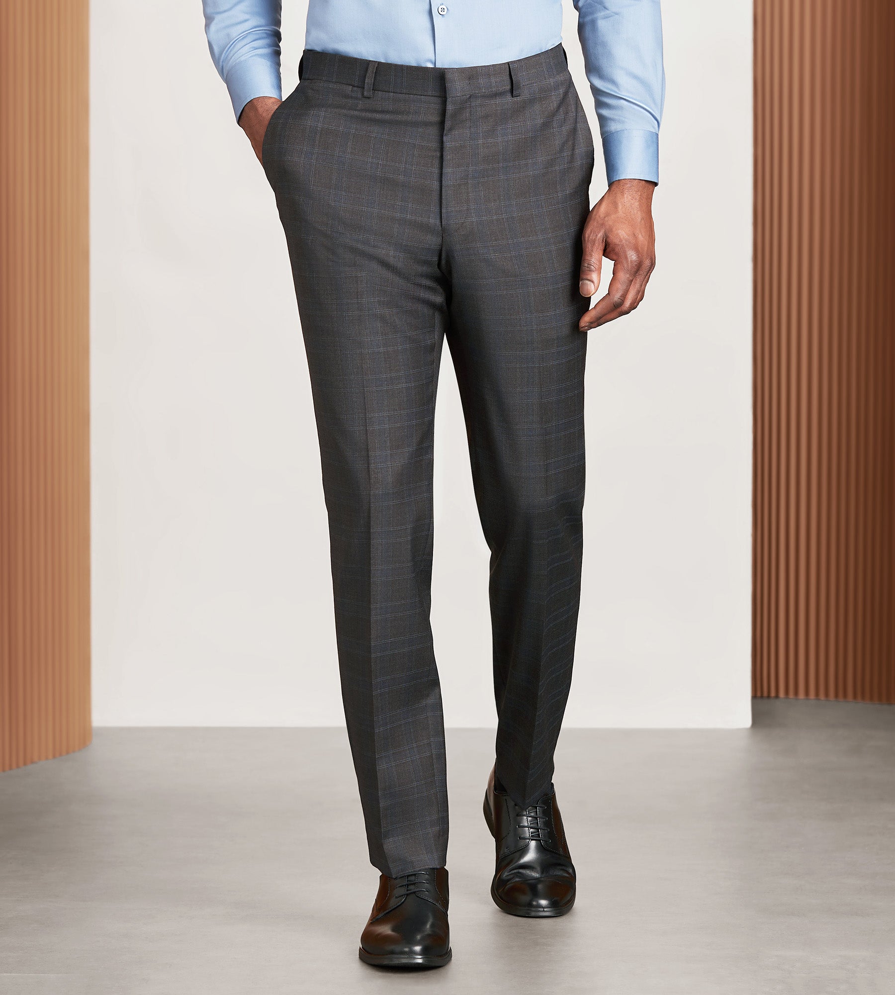 Modern Fit Brown Plaid Suit Pants for Men - Classic Business Casual Trousers for Office, Wedding & Formal Events