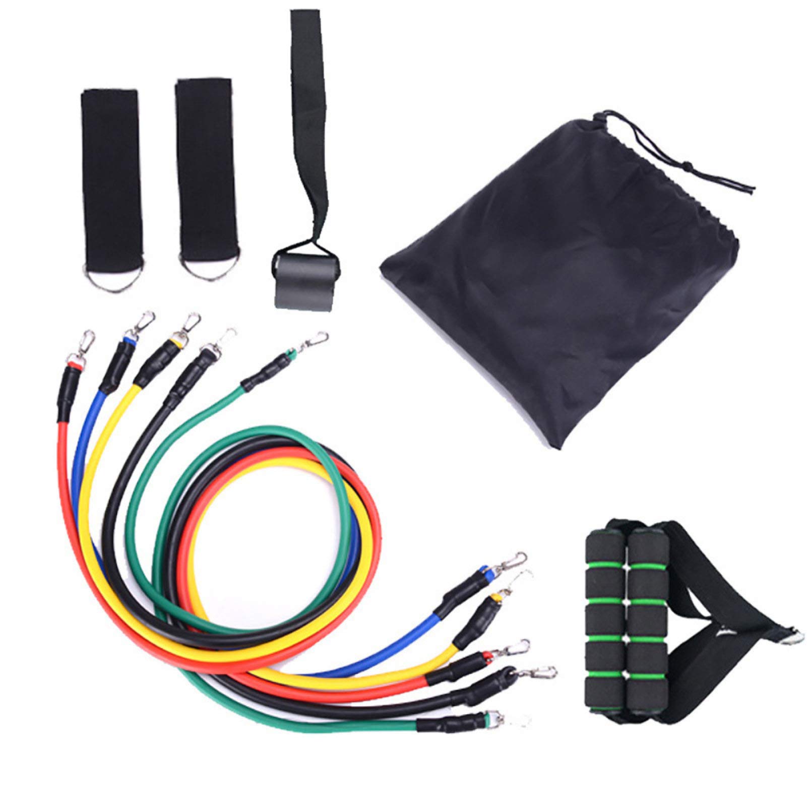 11-Piece Grey990 Yoga Resistance Bands Set - Elastic Exercise Tubes for Fitness, Workout & Strength Training - Perfect for Home Gym, Pilates, and Physical Therapy