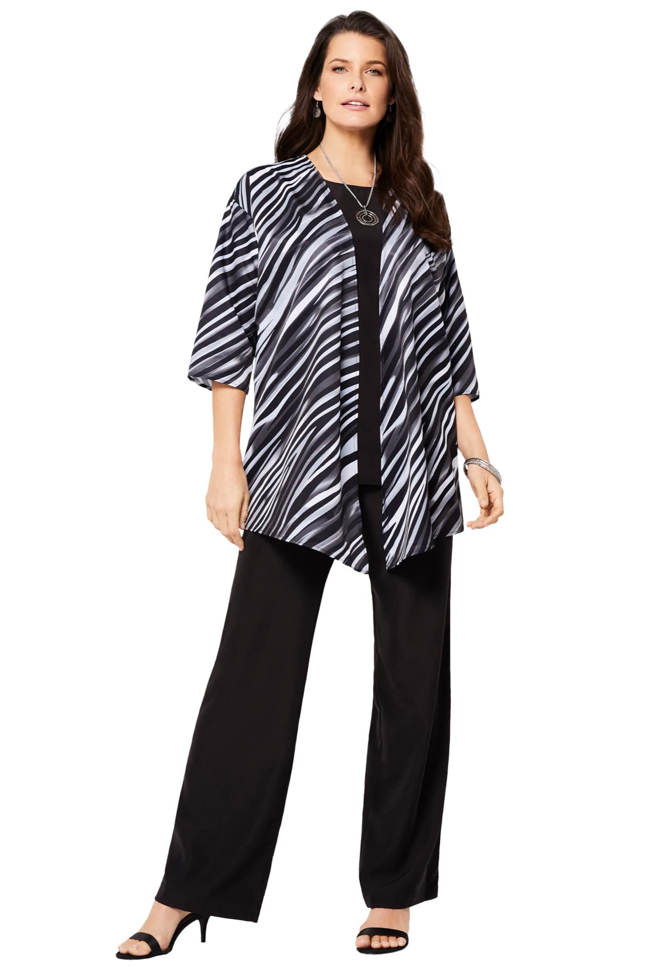Roaman's Women's Plus Size 3-Piece Pant Suit Outfit - Professional Office Wear & Special Occasion Attire for Curvy Women