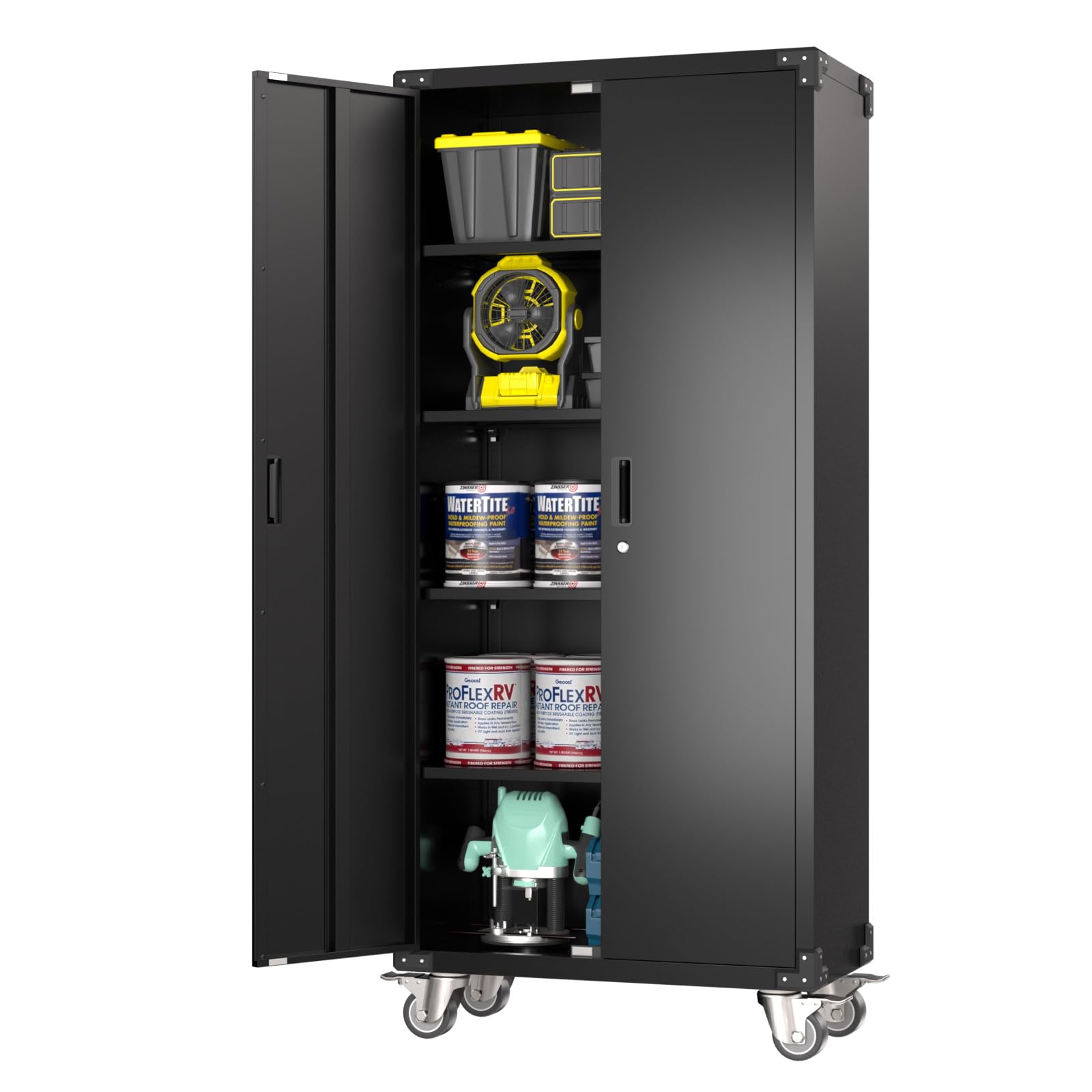 Aobabo 72 Inch Heavy Duty Metal Garage Storage Cabinet with 4 Adjustable Shelves, Locking Rolling Tool Cabinet with Wheels for Workshop, Garage & Home Organization - Easy Assembly, Black
