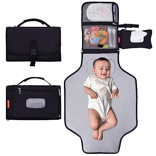Bebamour Portable Baby Diaper Changing Pad with Smart Wipes Pocket - Detachable & Travel-Friendly for On-the-Go Parents - Perfect for Nursery, Car, Stroller & Travel (Black)