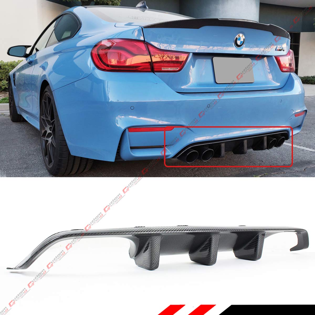 Carbon Fiber Rear Bumper Diffuser Valance for 2015-2019 BMW F82 F83 M4 - Performance Style Big Fin - Perfect for Car Shows & Racing Events
