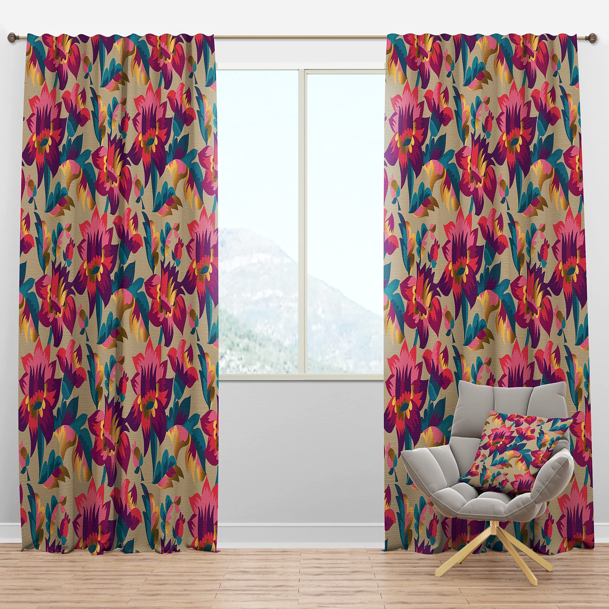 DesignQ Blackout Curtains - Elegant Blossom Hand-Painted Folk Pattern Thermal Insulated Drapes for Bedroom & Living Room (52x120, Single Panel) - Perfect for Light Blocking, Privacy & Energy Saving