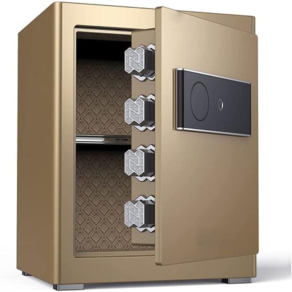Steel Home Security Safe Box - Electronic & Fingerprint Password Protection for Smart Safe Room - Multi-Layer Security for Home Office, Gun & File Storage - Gold Brown Cabinet Safe for Jewelry, Cash & Documents