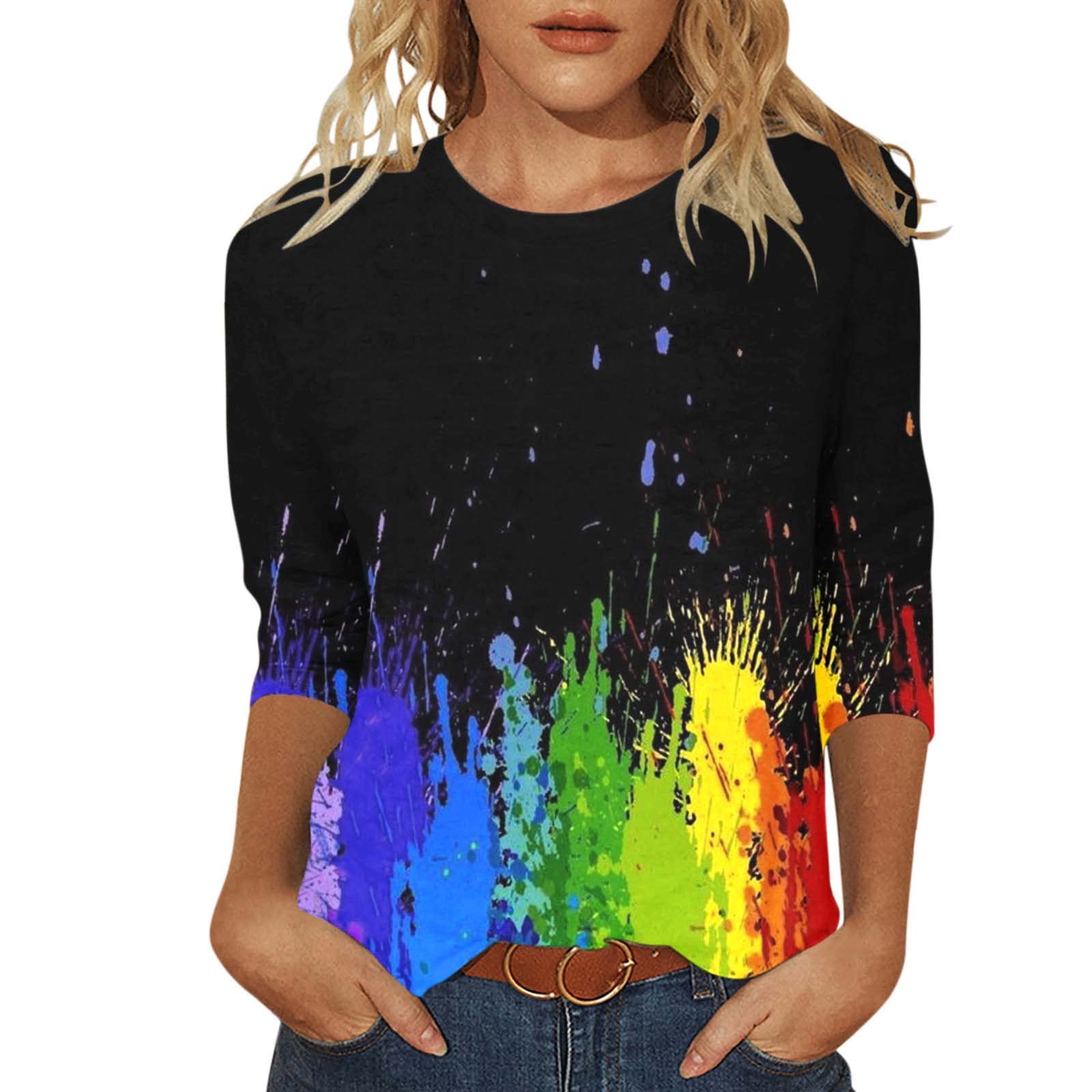 Women's Casual Tops - Leopard Floral Dots Print T-Shirt with O-Neck & 3/4 Sleeves | Trendy Blouse for Everyday Wear, Office Outfits & Weekend Outings