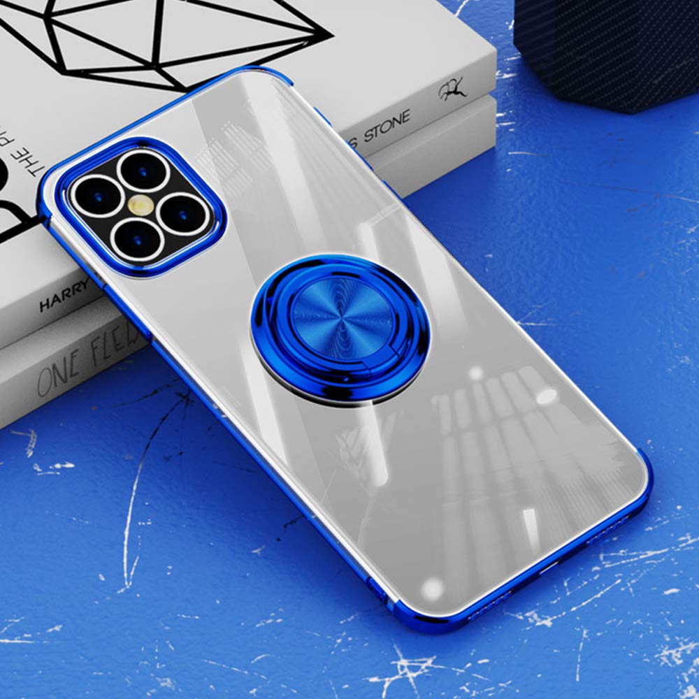 Slim Clear TPU iPhone 12 Pro Max Case with 360° Rotatable Ring Holder & Kickstand - Shockproof Protective Phone Cover for iPhone 12 Pro Max 6.7 Inch (Blue) - Perfect for Car Mounting, Hands-Free Viewing & Everyday Protection