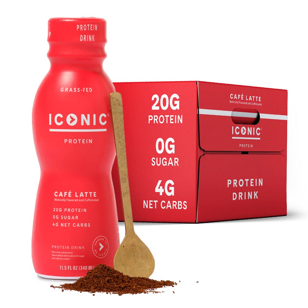Keto-Friendly Protein Coffee - Iconic Protein Drinks Café Latte (12 Pack) | Sugar Free, Low Carb, 20g Protein & 100mg Caffeine | Lactose Free, Gluten Free - Perfect for Weight Loss, Post-Workout Recovery & Busy Mornings