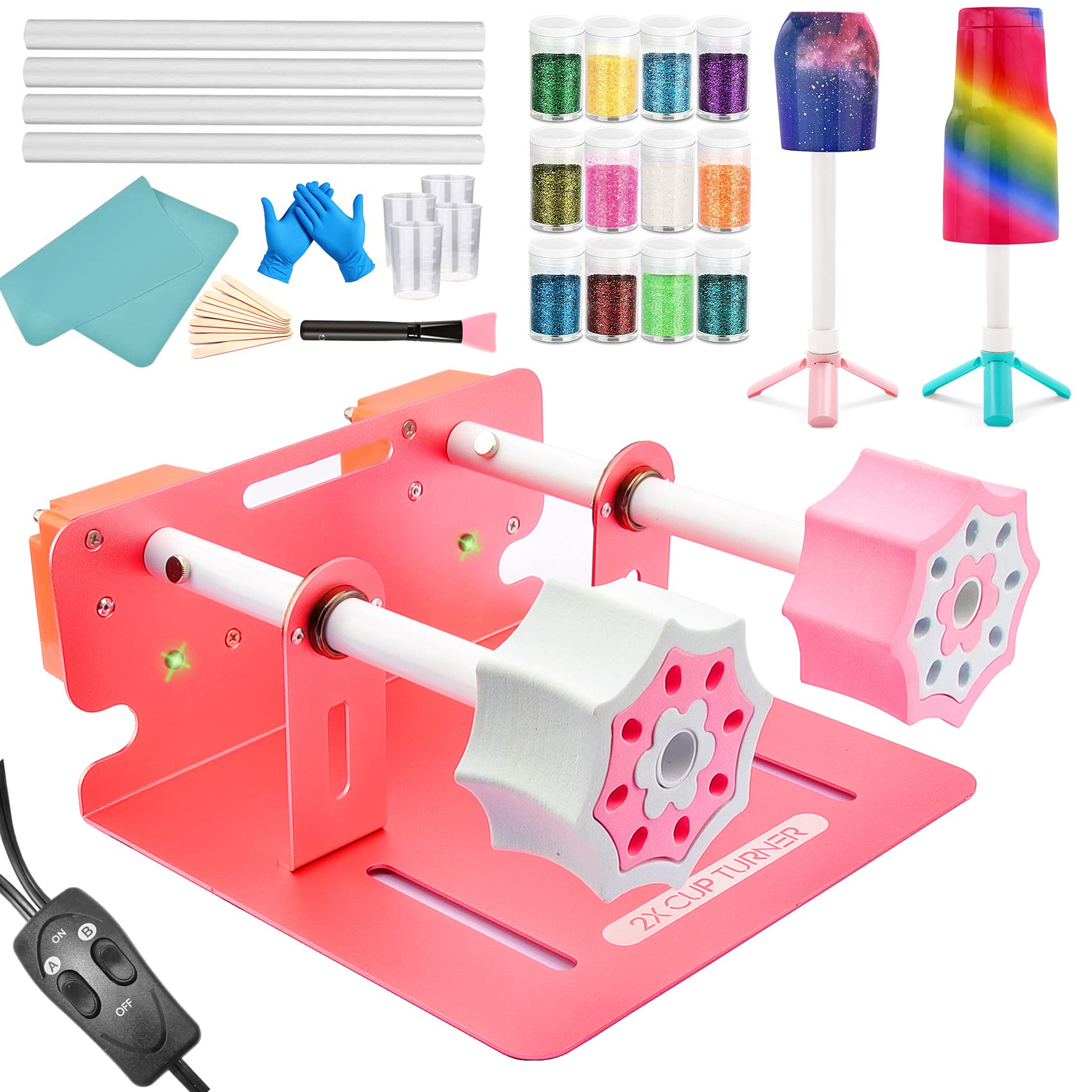 2X Double Cup Turner for Crafts Tumbler - Cup Spinner Machine Kit for Epoxy & Glitter Tumblers (Rose Gold) - Perfect for DIY Cup Decorating, Resin Art Projects & Craft Making