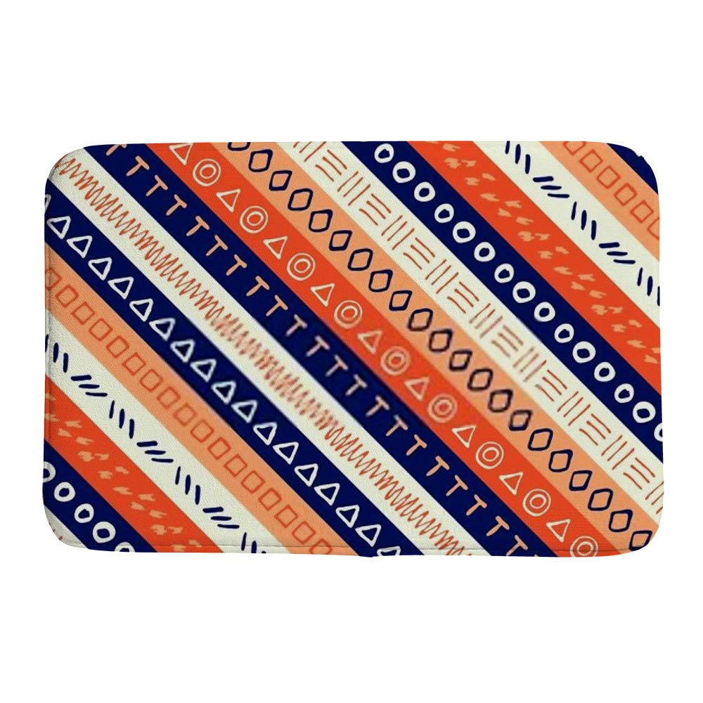 Non-Slip Memory Foam Bath Mat - Soft Absorbent Retro Navy & Orange Bathroom Rug, Quick-Drying Shower Mat with Hand-Drawn Pattern - Perfect for Bathroom Safety and Decor (Ideal for Kids, Elderly & Modern Homes)