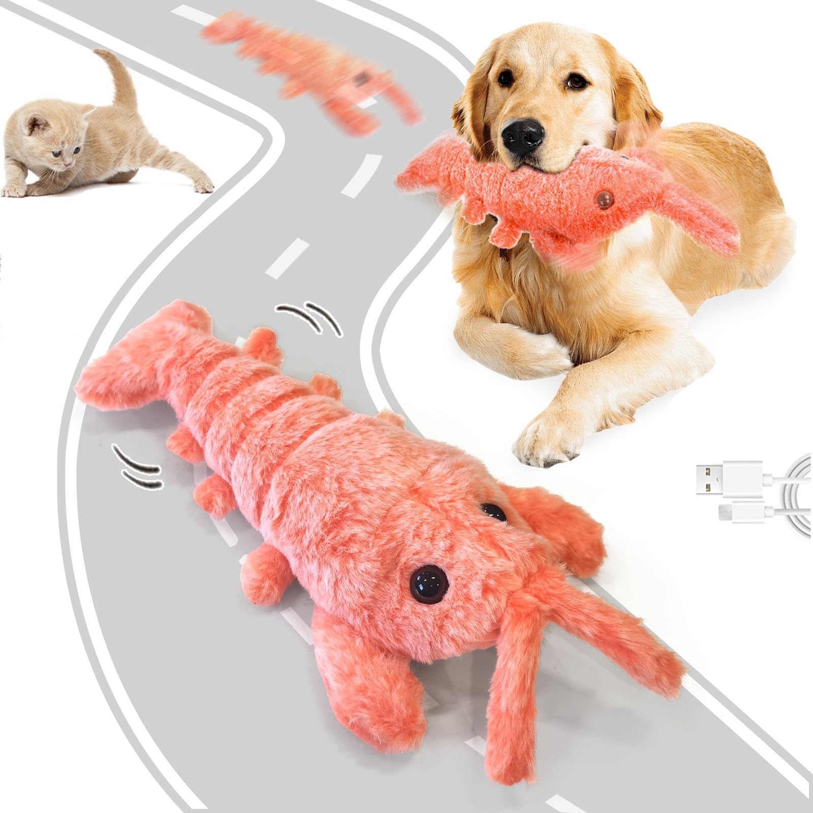 Floppy Lobster Interactive Dog Toy - Motion Activated Self-Moving Pet Toy for Boredom Relief, Chew-Resistant Washable Stuffed Animal for Dogs & Cats (Orange) - Perfect for Indoor Play, Training, and Anxiety Relief