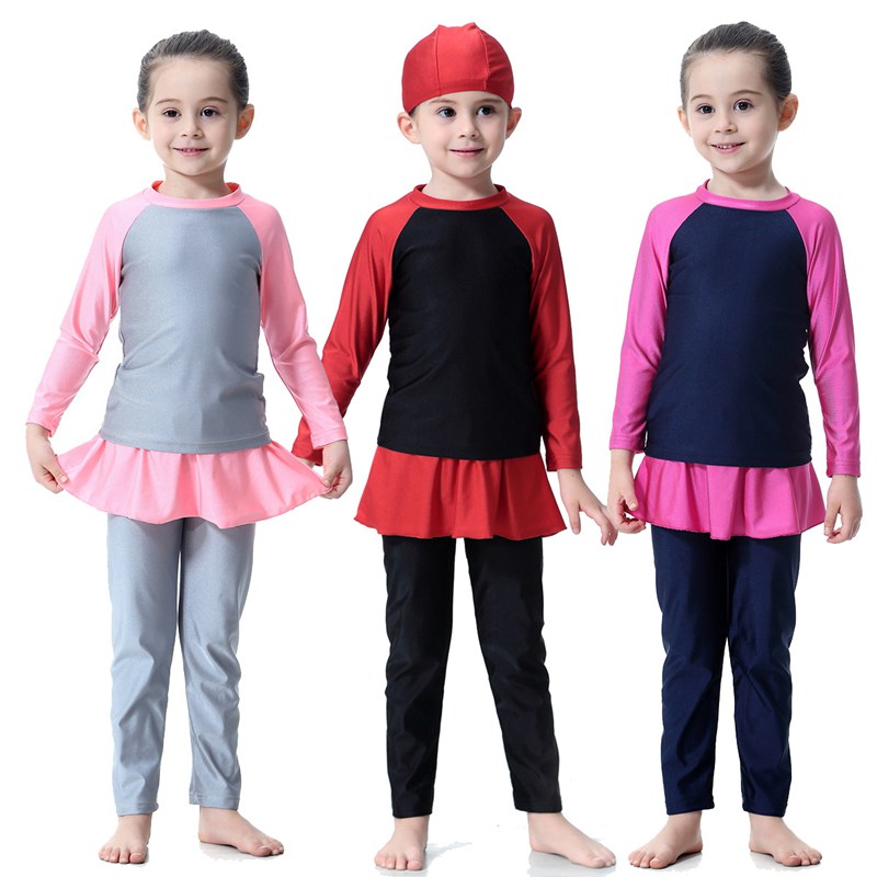 3-Piece Girls Burkini Swimwear Set - Modest Muslim Swimsuits for Kids - Perfect for Beach, Pool & Water Activities
