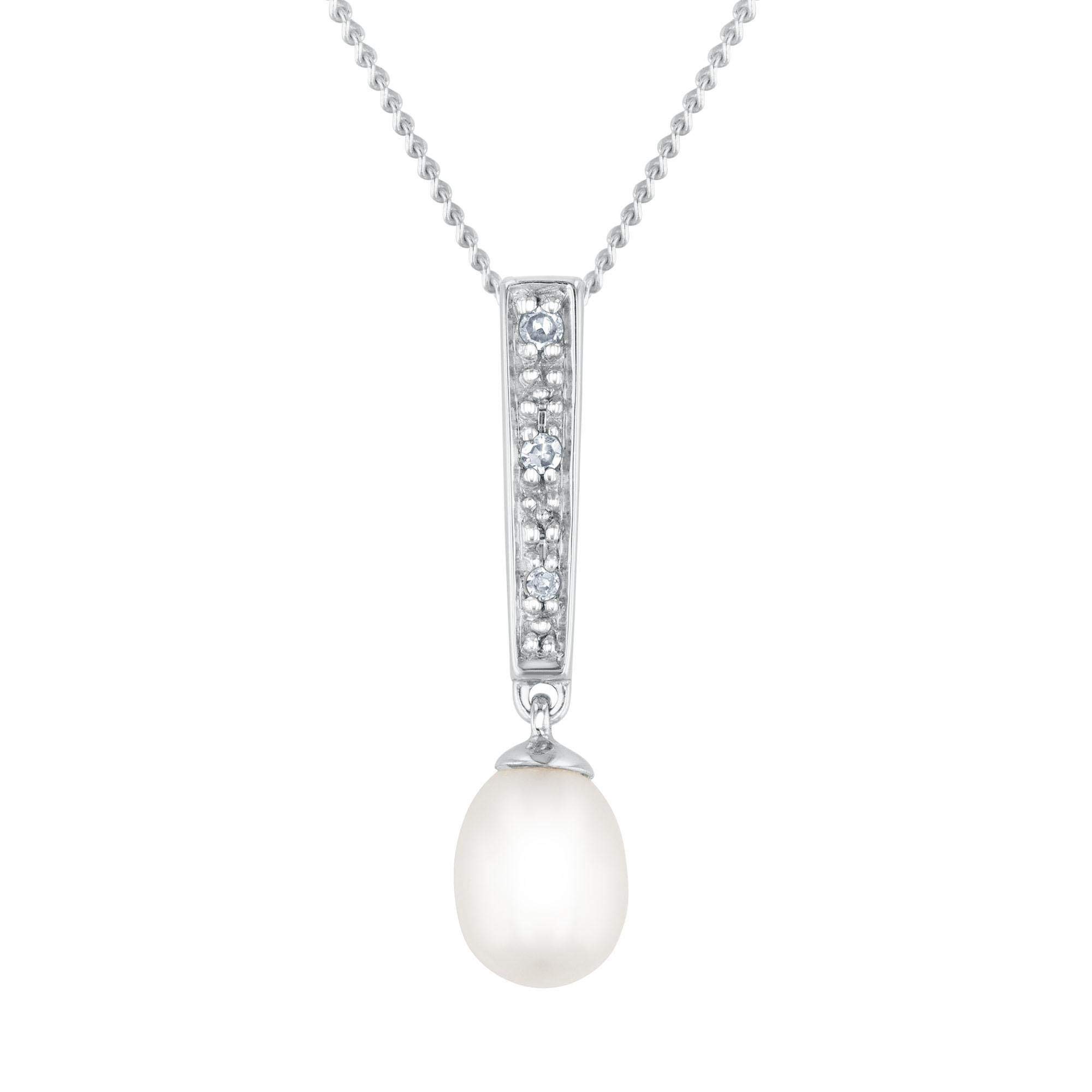 Elegant Freshwater Cultured Pearl & Diamond Accent Pendant Necklace for Women | Perfect for Weddings, Anniversaries & Special Occasions