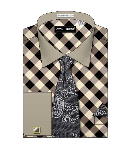 Avanti Uomo Diagonal Block Check Dress Shirt with Body Tone Collar & Cuffs - DN100M Black | Premium Men's Formal Wear for Business & Special Occasions
