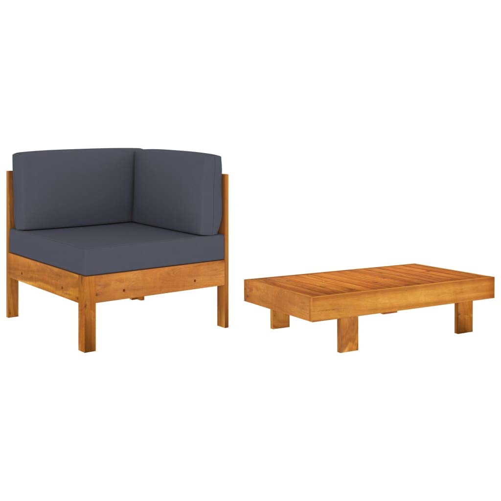 Outdoor Patio Furniture Set - 2-Piece Acacia Wood Sectional Sofa with Dark Gray Cushions, All-Weather Wicker Conversation Set for Backyard, Poolside & Garden Lounge (Water-Resistant & Durable)
